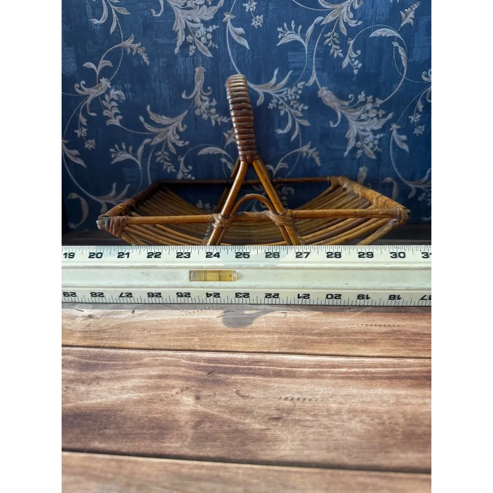 Vintage Rattan‎ Caddy with Handle, Small Wicker Storage Basket